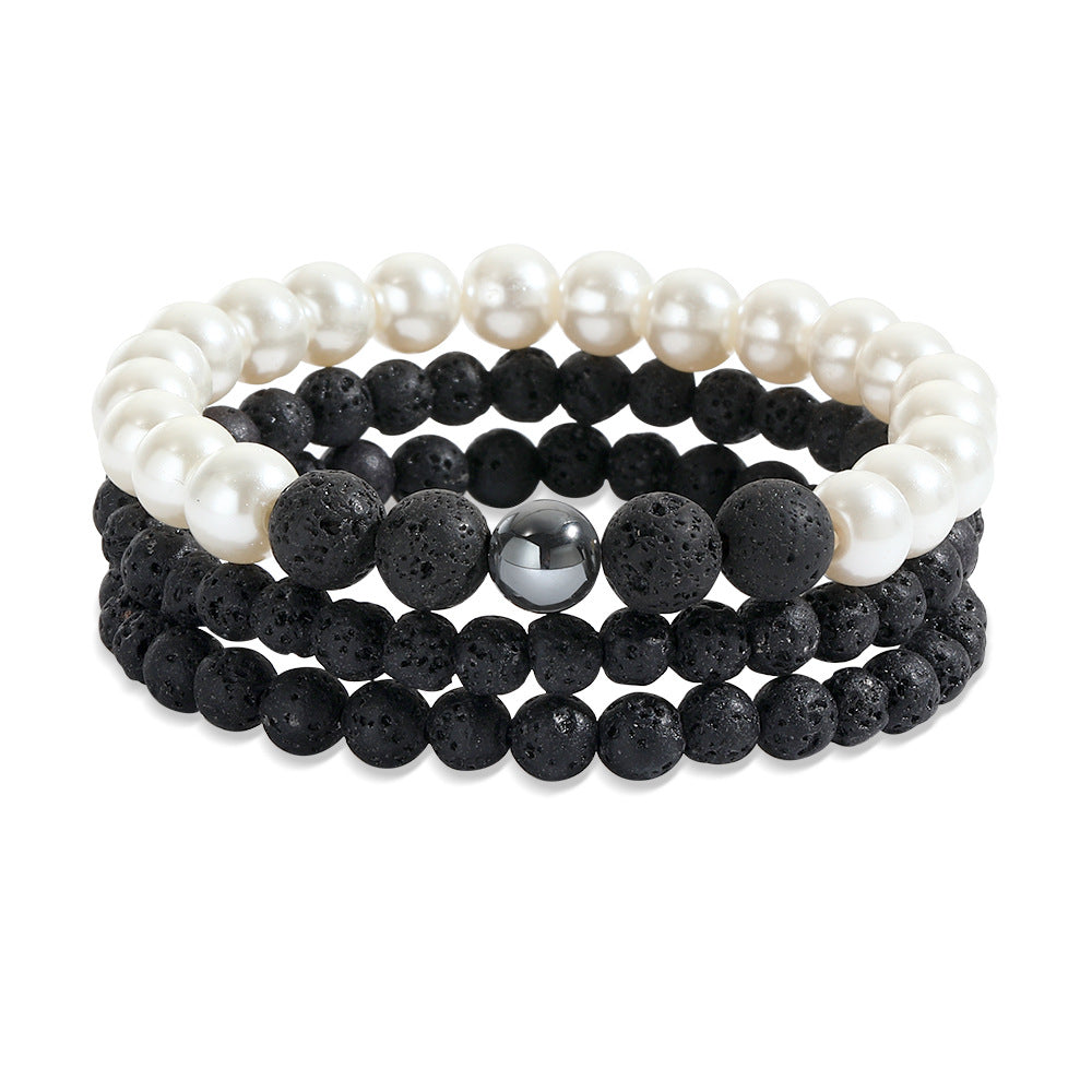Men's Beaded Suit Map Stone Haematite Cross Bracelets