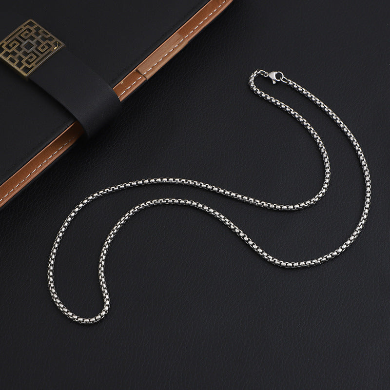 Women's & Men's Trendy Unique Titanium Steel Square Pearl Hip Hop Necklaces