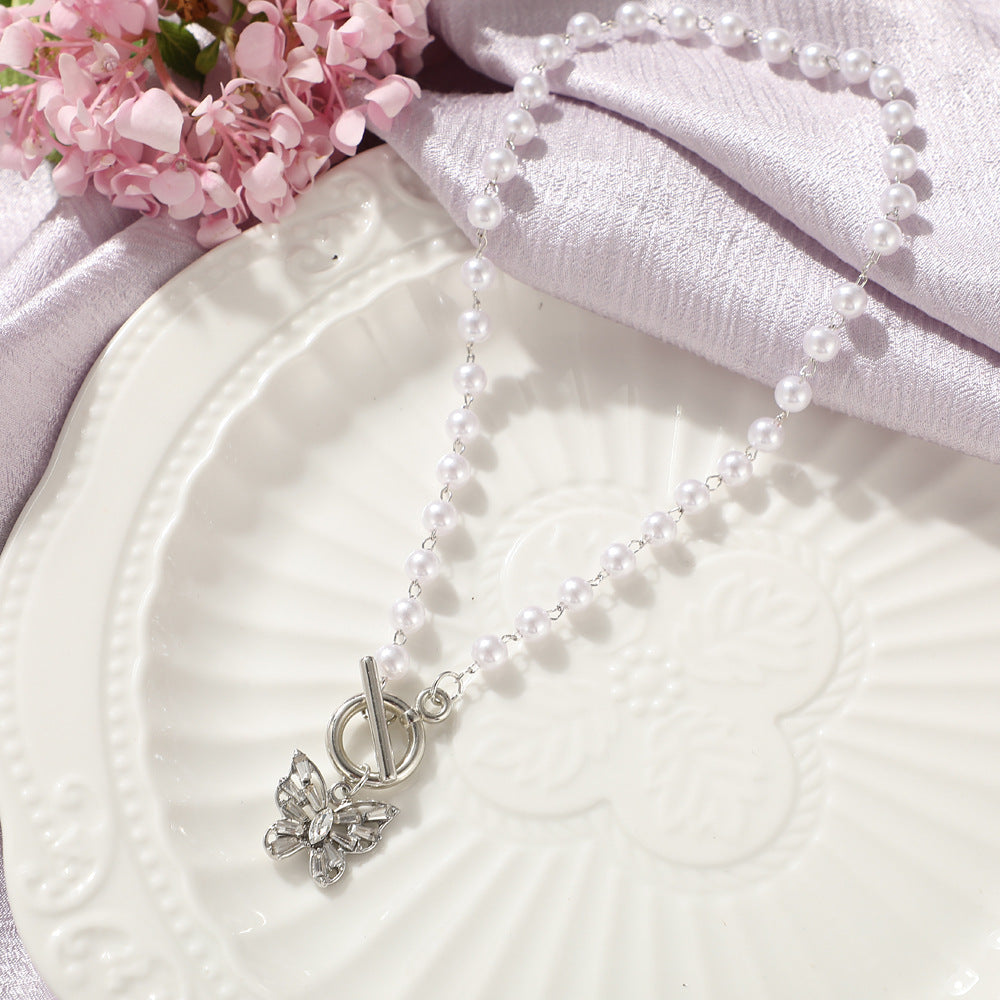Super Fairy Rhinestone Pearl Butterfly Clavicle Chain Cool Earth Necklaces