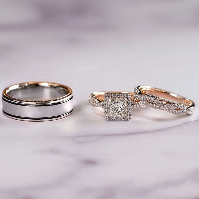 Women's Rose Gold Color Separation Shining Zircon Rings