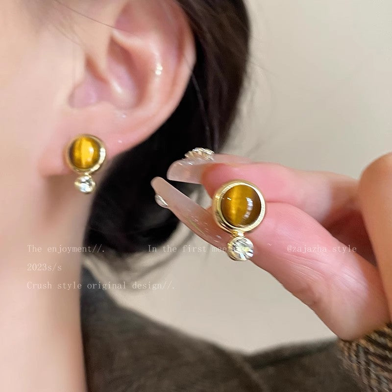 Women's Round Tigereye Atmosphere Retro Graceful Ear Ornaments Earrings