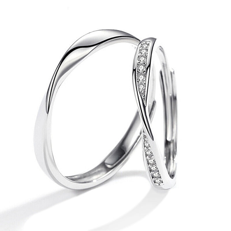 Women's & Men's Couple Sier Plated Jewelry Open Live Rings