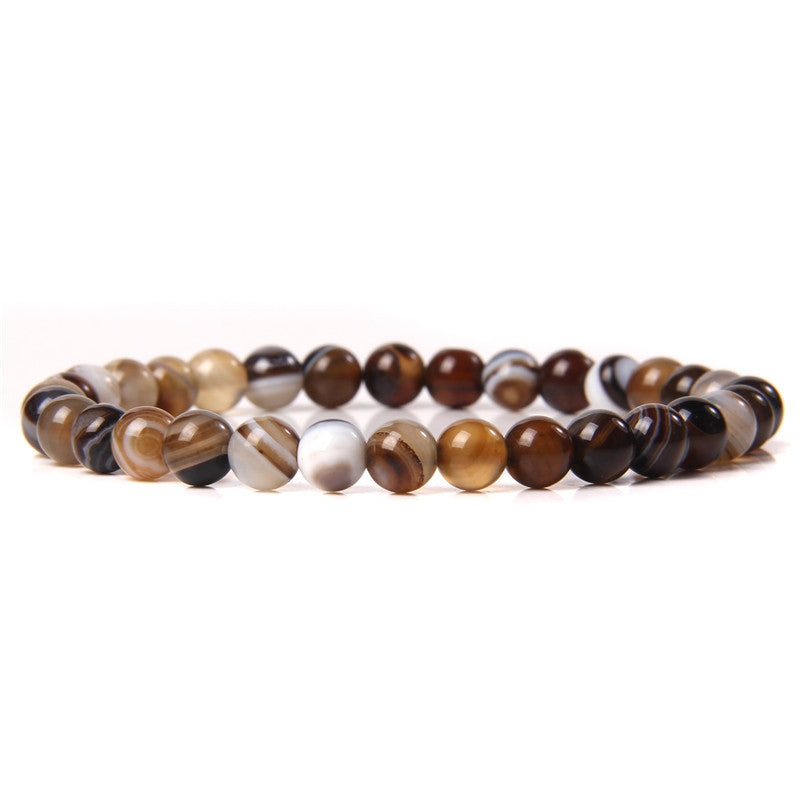 Women's & Men's Single Circle Beaded Natural Agate Stone Bracelets