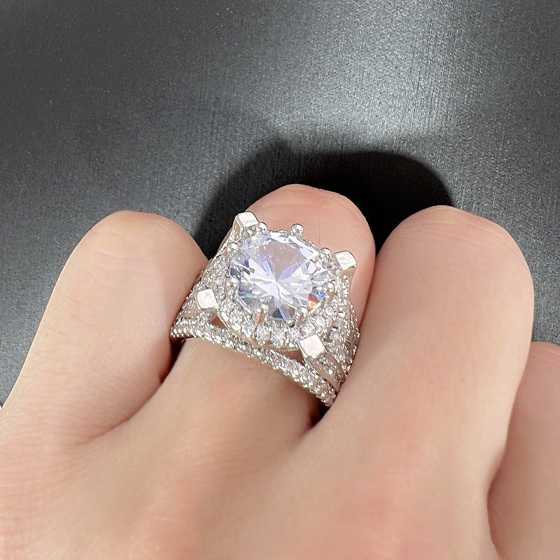 Full Diamond Flower Micro Inlaid Zircon Eight Claw Rings