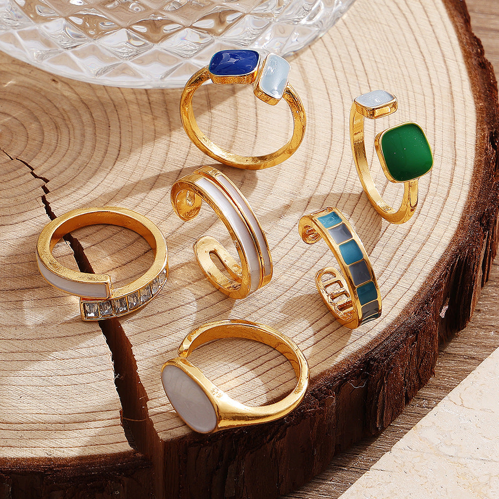 Dripping Oil Female Fashion Twin Simple Metal Rings