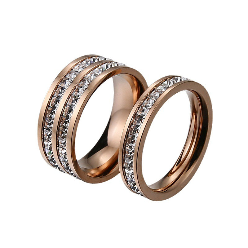 Starry Titanium Steel Female Single Double Row Diamond Full Rings