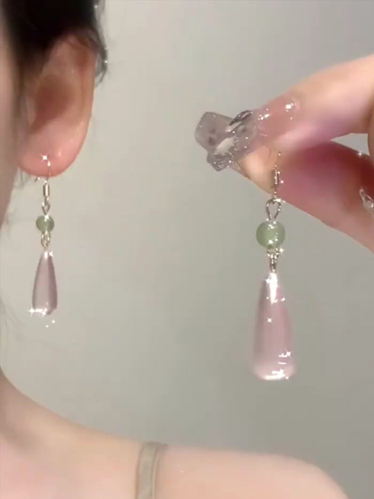 Style Water Drop Chalcedony National Jade Long Earrings