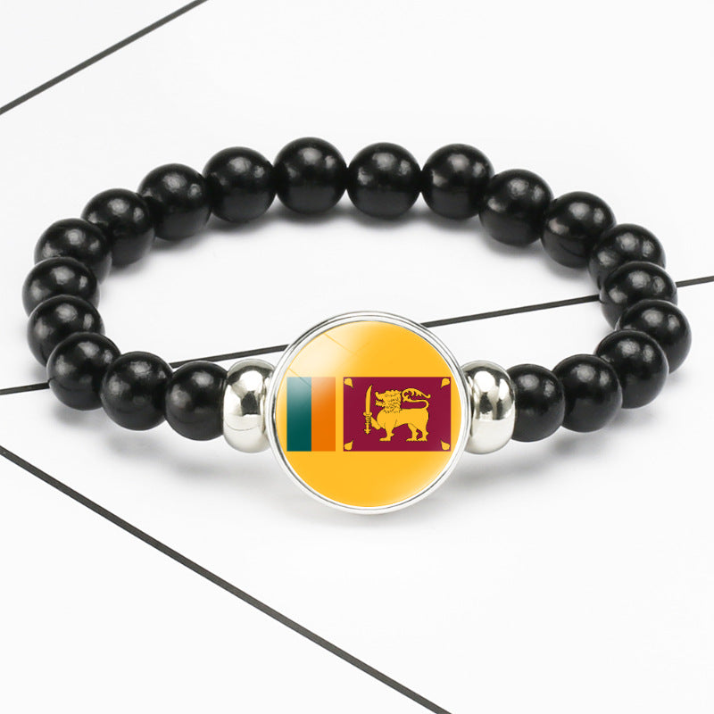 Flag Pattern Time Stone Black Elastic String Beads Bracelets