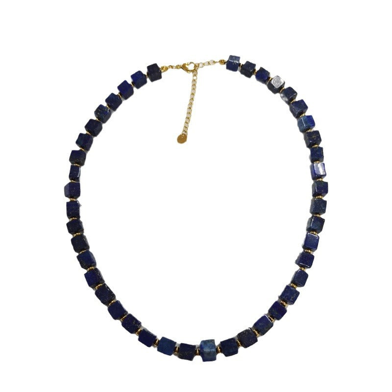 Personality Mediterranean Romantic Blue Natural Lapis Lazuli Square Beaded Necklaces