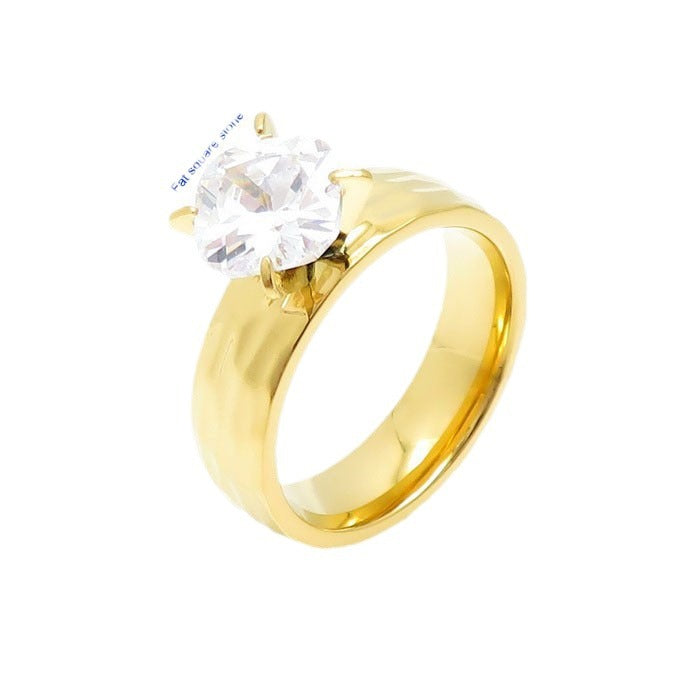 Jewelry Korean Titanium Steel Couple Simple Zircon Gold Plated Rings
