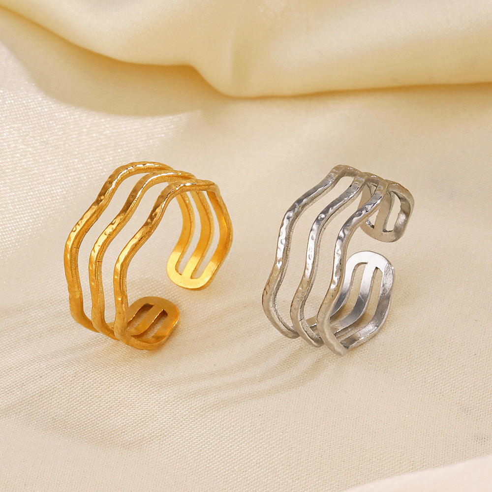 Women's Fashion Simple Style Line Open Personality Wave Rings