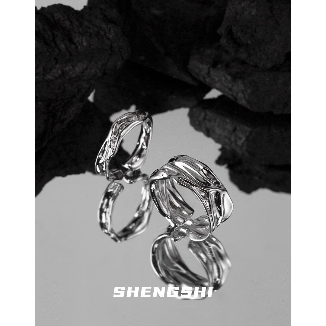 Women's Korean Design Sense Minority Simple Irregular Opening Texture Rings