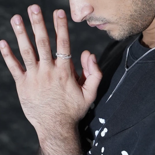 Men's Diamond Lightning Trendy Irregular Ecg Index Rings