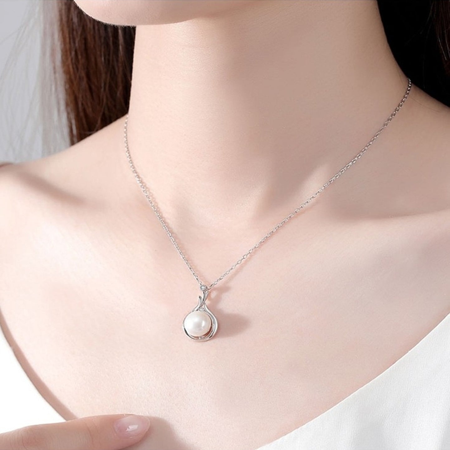 Women's Sterling Sier Natural Freshwater Pearl French Necklaces