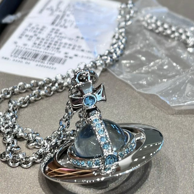 Mother Three-dimensional Planet Glacier Blue Large Necklaces