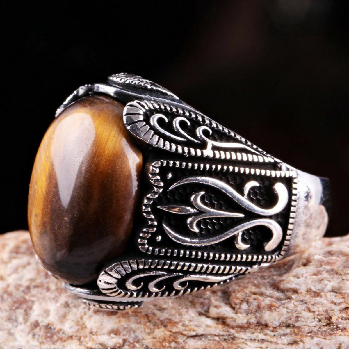 Men's Woven Striped Trendy Vintage Fish Pattern Rings