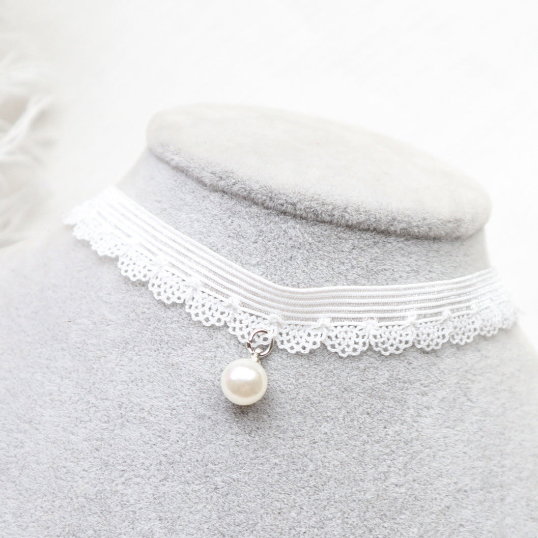 Female Accessories Heart White Veet Neckband Collar Pendants