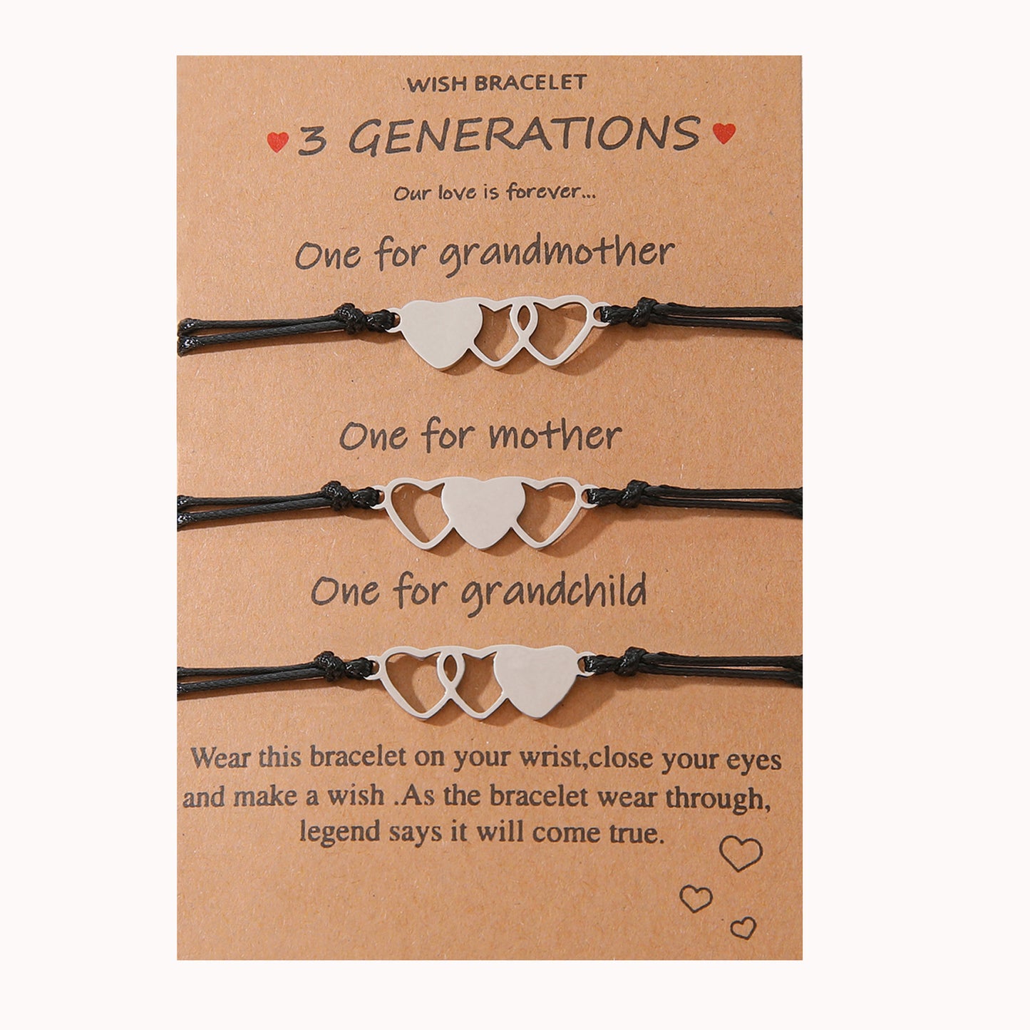 Mother Daughter Three Generations Card Wrist Bracelets