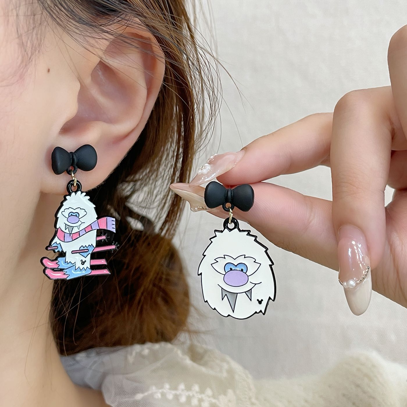 Female Sier Needle Niche Design Cartoon Earrings