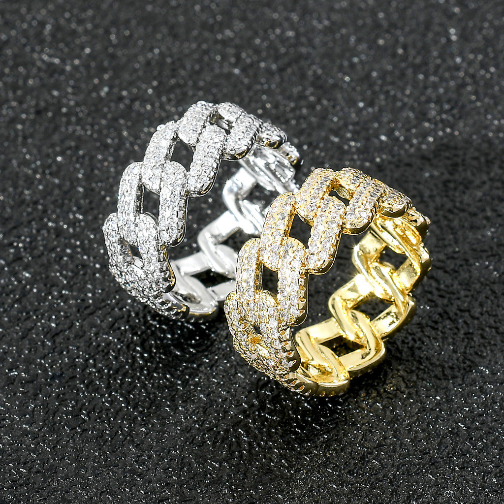 Men's Hip Hop Zircon Cuban Link Chain Rings