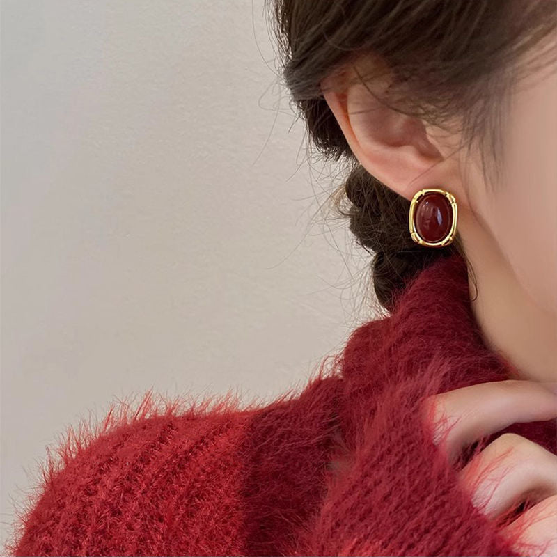Women's Retro Style Wine Red Drop Glazed Luxury Earrings