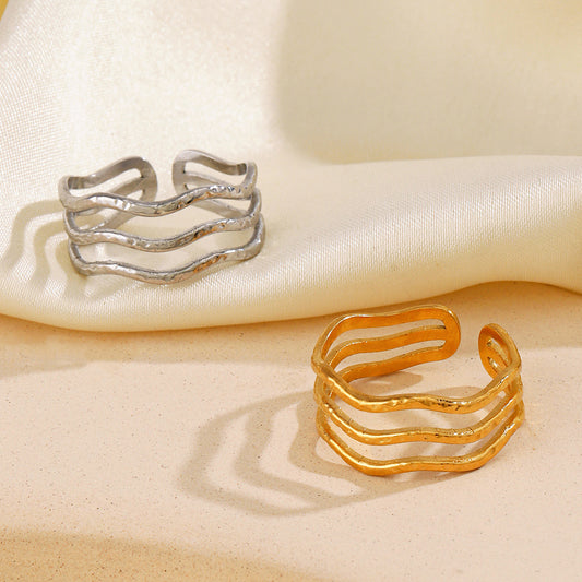 Women's Fashion Simple Style Line Open Personality Wave Rings