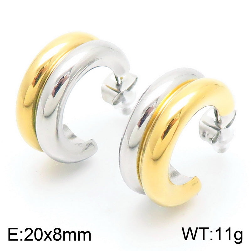 Two-tone Shaped Stainless Steel Commuting Fashion Earrings