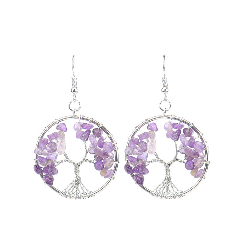 Natural Crystal Gravel Colorful Tree Root Lucky Earrings