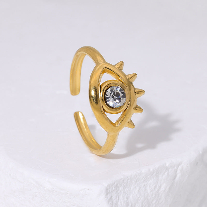 Fashion Stainless Steel Open With Diamonds Personalized Eyes Niche Rings