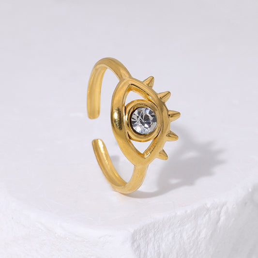 Fashion Stainless Steel Open With Diamonds Personalized Eyes Niche Rings