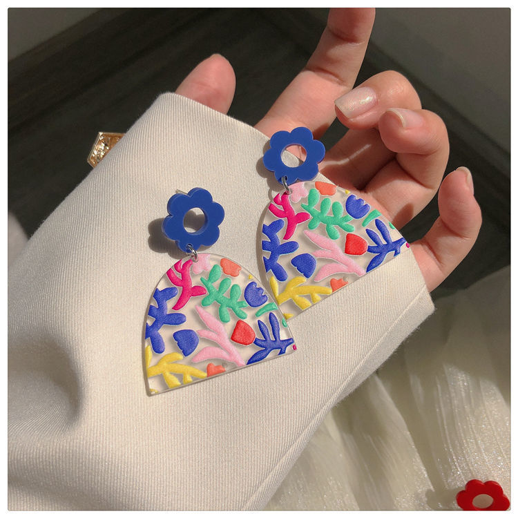Colorful Flower Niche Design Female Contrast Earrings