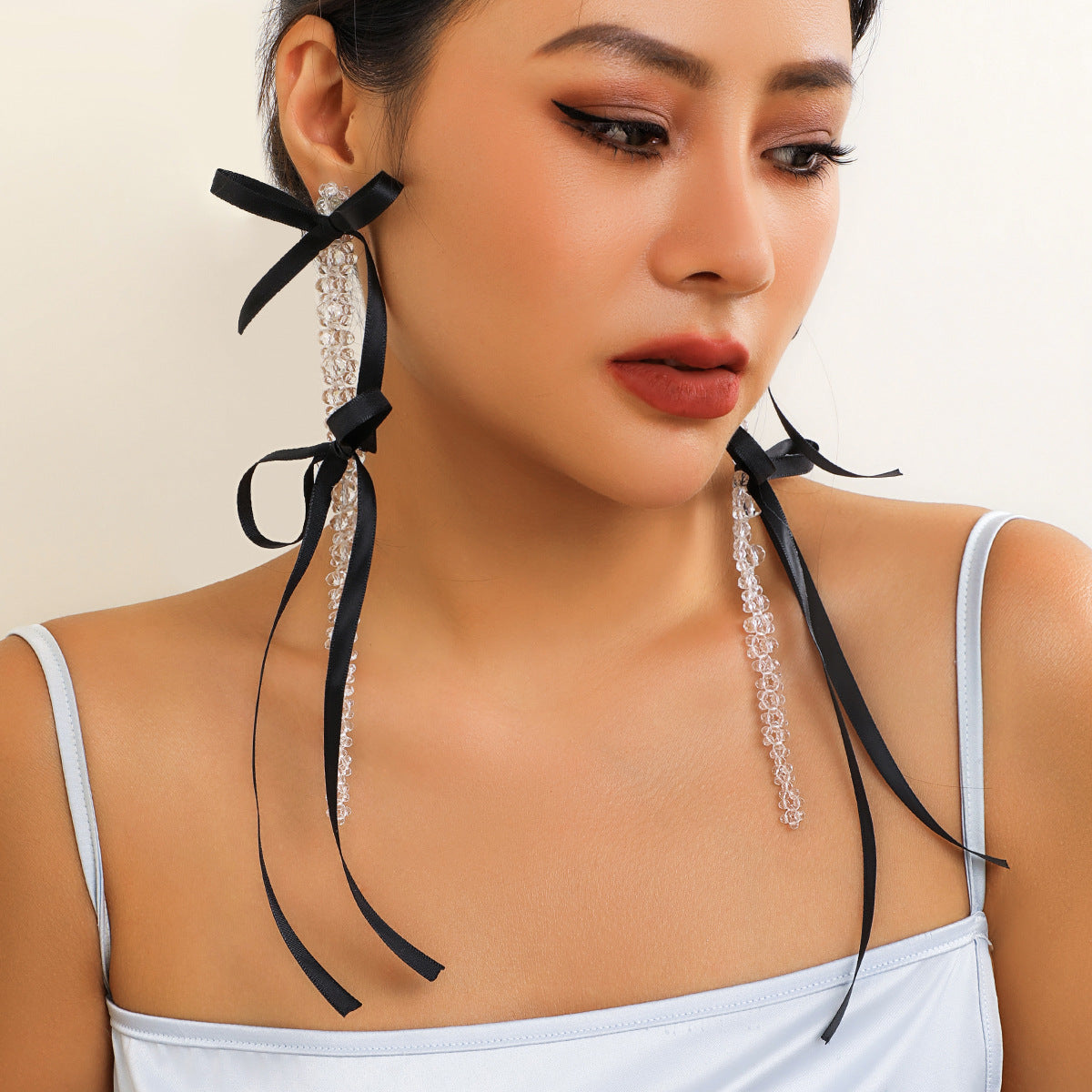 Personalized Bow Ribbon Imitation Pearl Crystal Flowers Earrings