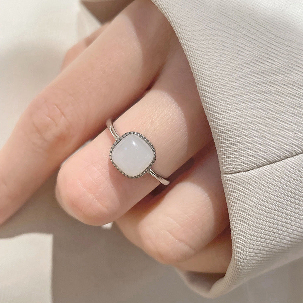 Jade Cube Sugar Female Retro Temperament Color Rings