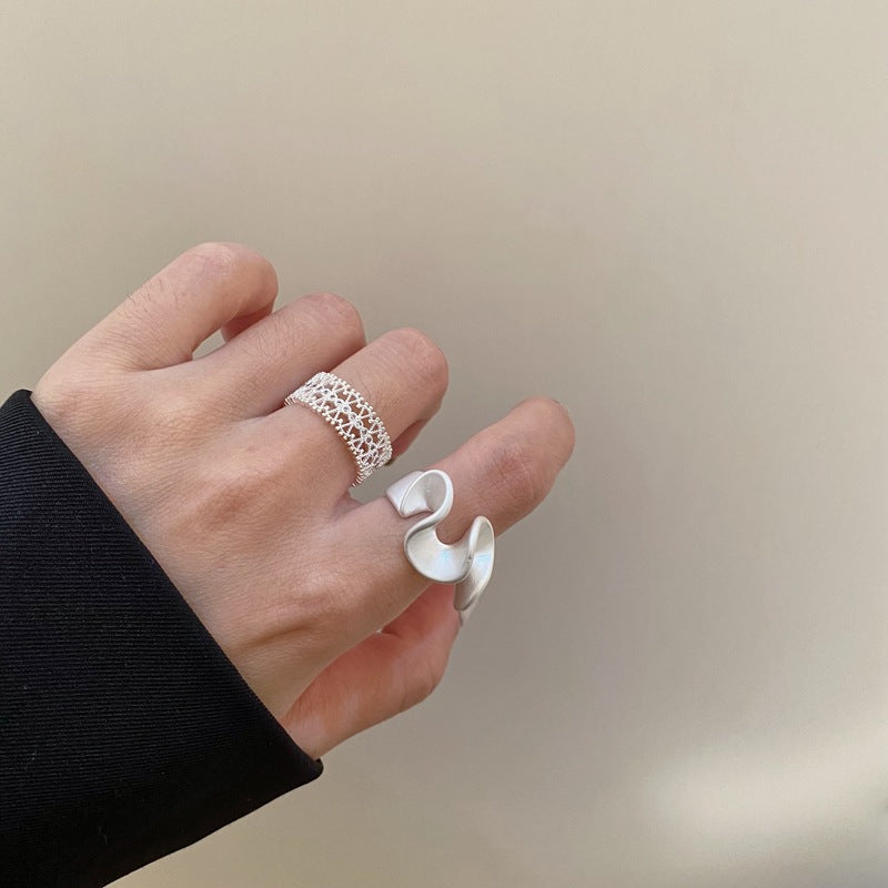 Twin Zircon Ruffles Lotus Leaf Retro Rings
