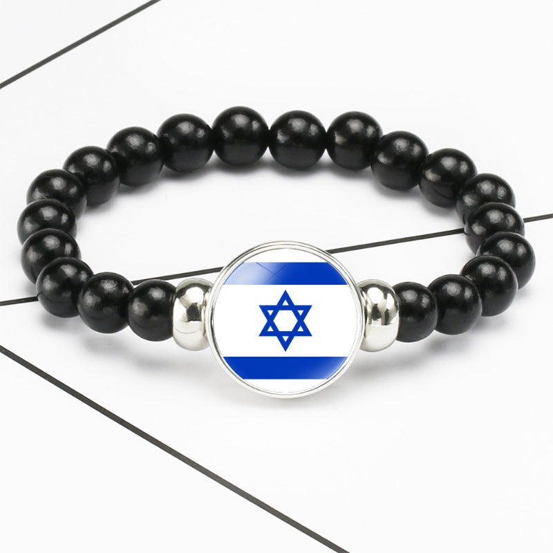 Flag Pattern Time Stone Black Elastic String Beads Bracelets