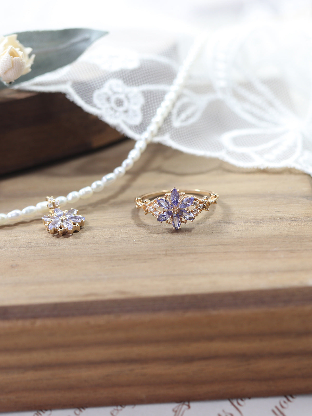 Limited Snowflake Snow Mowing Moonstone Tan Rings
