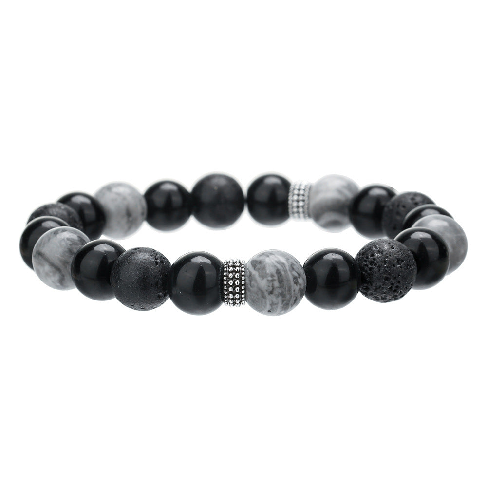 Live Broadcast Volcanic Rock Black Agate Map Stone Beaded Bracelets