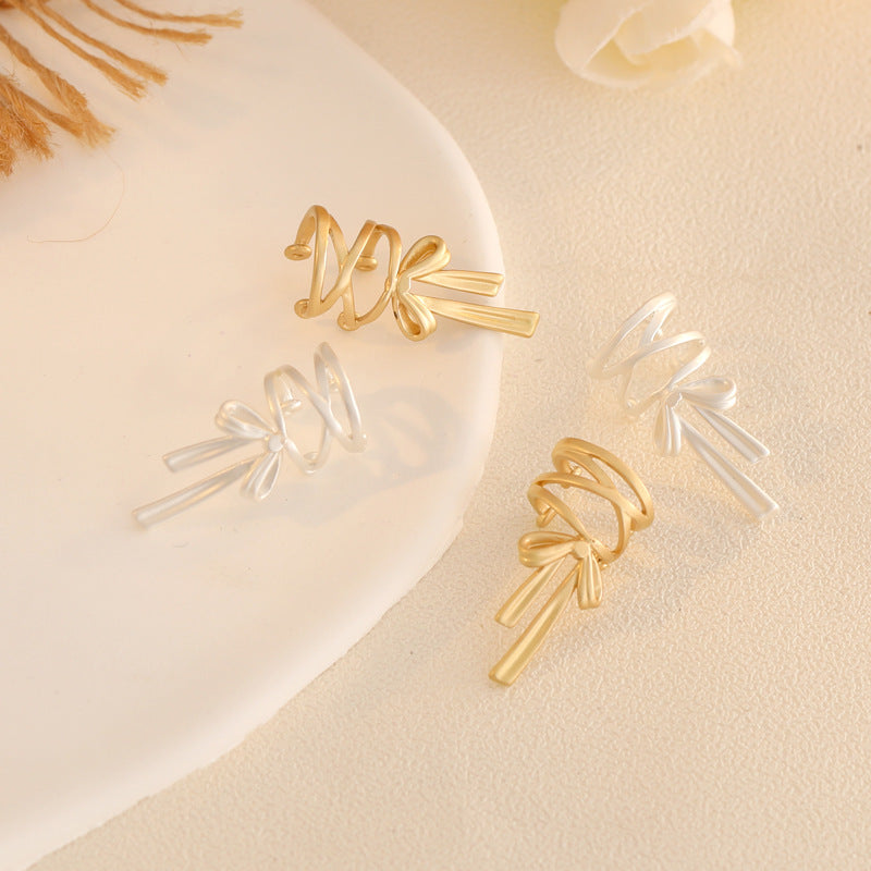Women's Fresh Bow Ribbon Ear Bone Clip Earrings