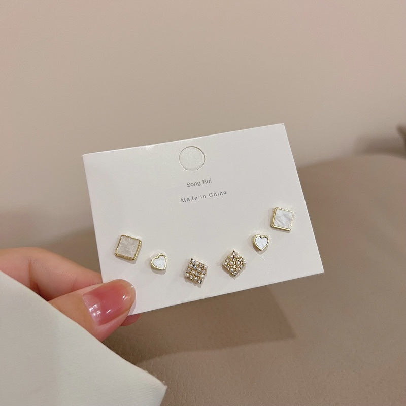 Women's Metal Three-piece Suit Simple Niche Gentle Geometric Light Earrings