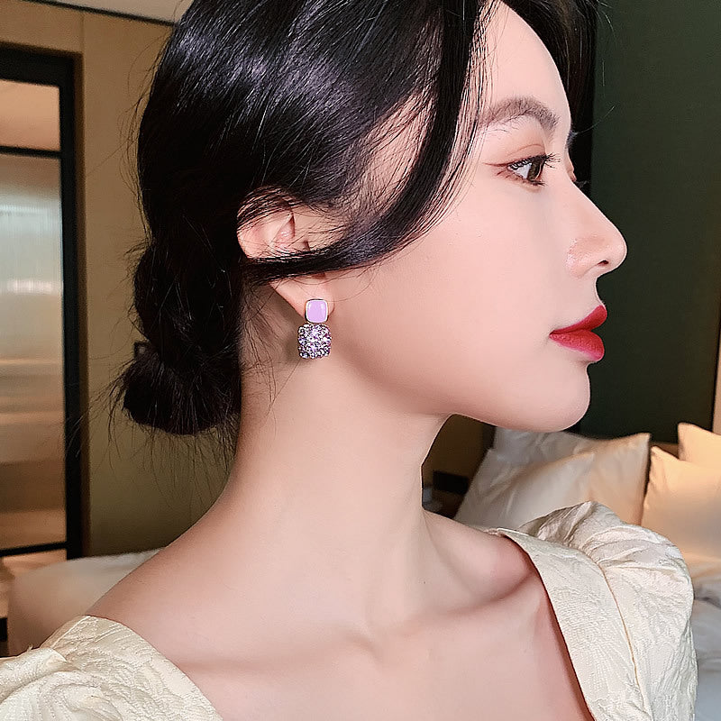 Square Full Diamond High Quality Sier Earrings