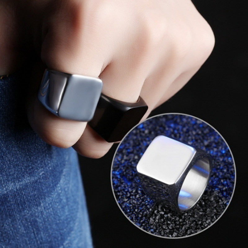 Men's Retro Solid Full Glossy Seal Square Rings
