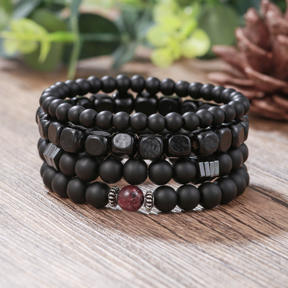 Men's Beaded Suit Map Stone Haematite Cross Bracelets