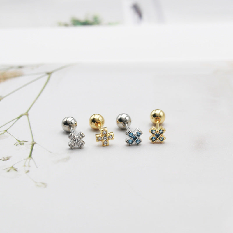 Knock Mini Cross Ear Bone Niche Diamond Earrings