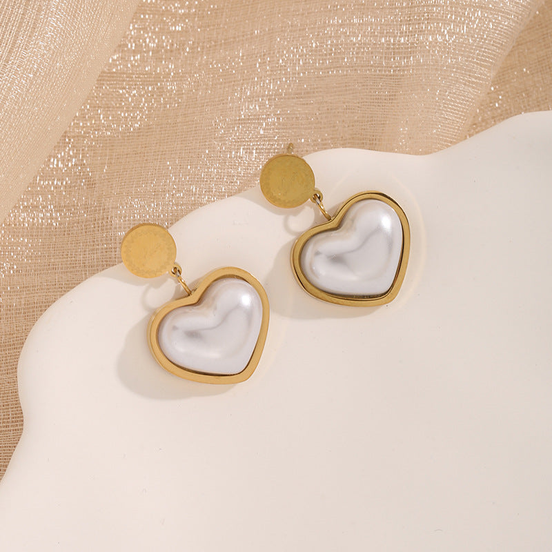 Women's Pearl Heart Titanium Steel Ear Simple Necklaces