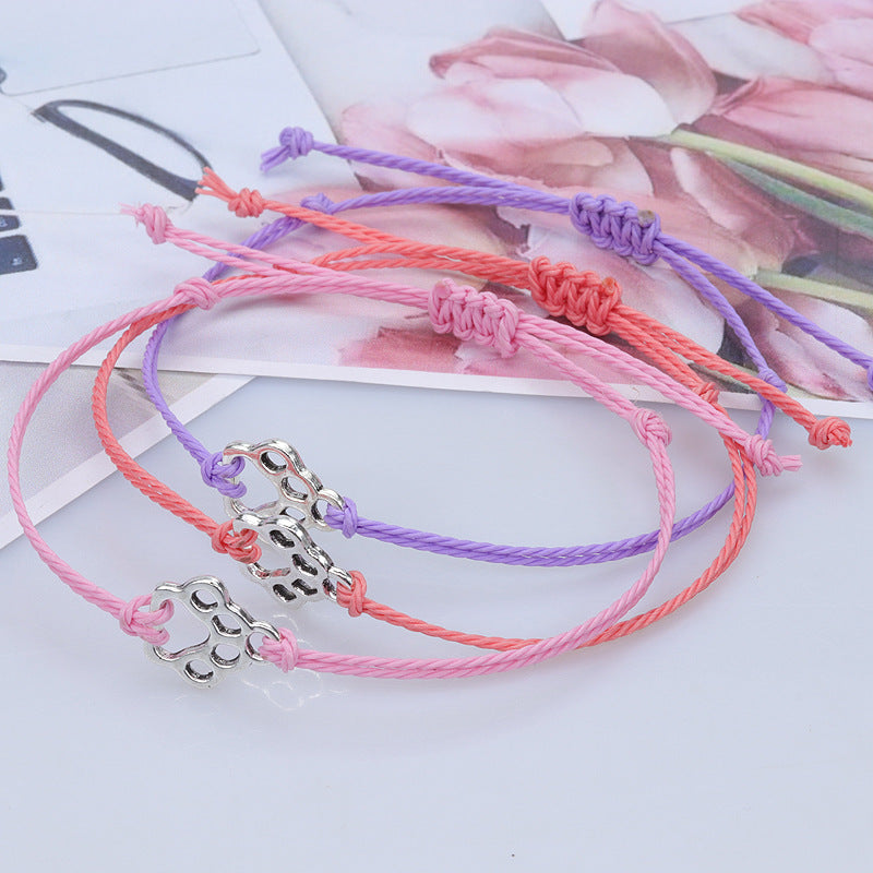 Women's Cat Dog Paw Prints Wax Line Bracelets