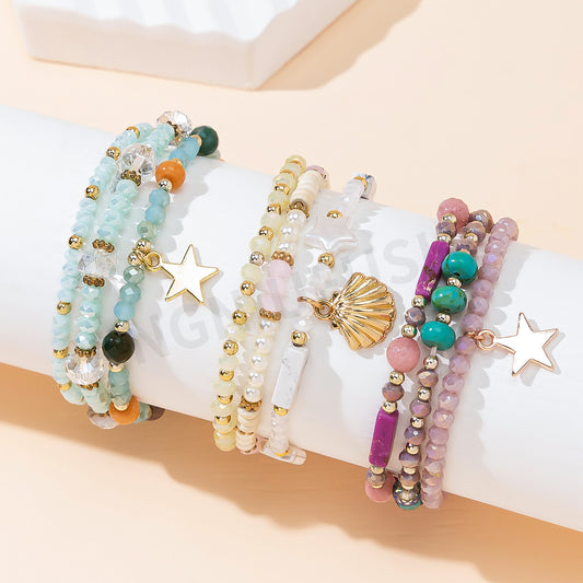 Women's Korean Mixed Crystal Glass Beaded Three-circle Bracelets