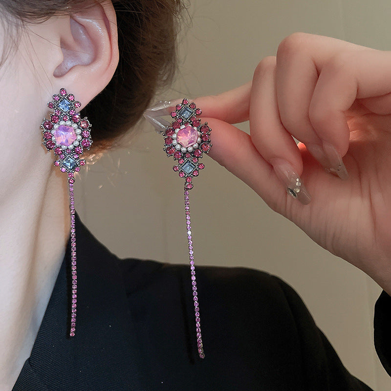 Women's Real Gold Electroplated Sier Needle Gradient Artificial Crystal Earrings