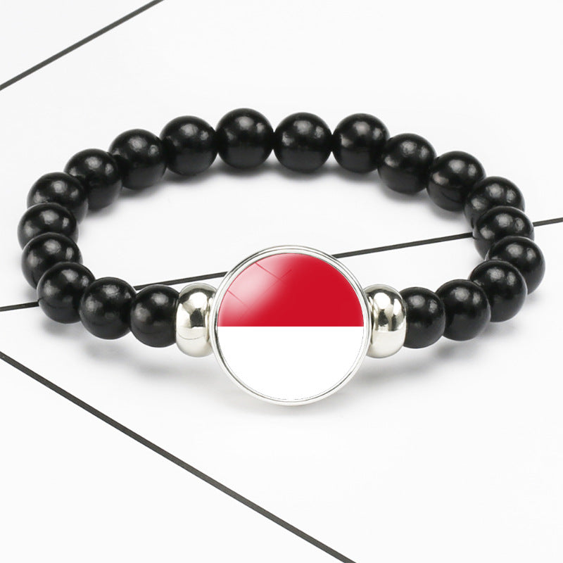 Flag Pattern Time Stone Black Elastic String Beads Bracelets
