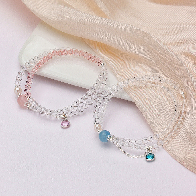 Chinese Style White Crystal Aquamarine Double Circle Bracelets