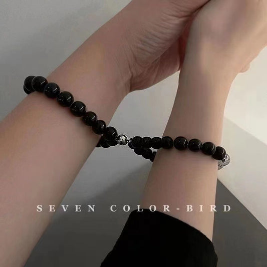 Women's Cold Door Magnetic Suction Couple Retro Style Obsidian Bracelets